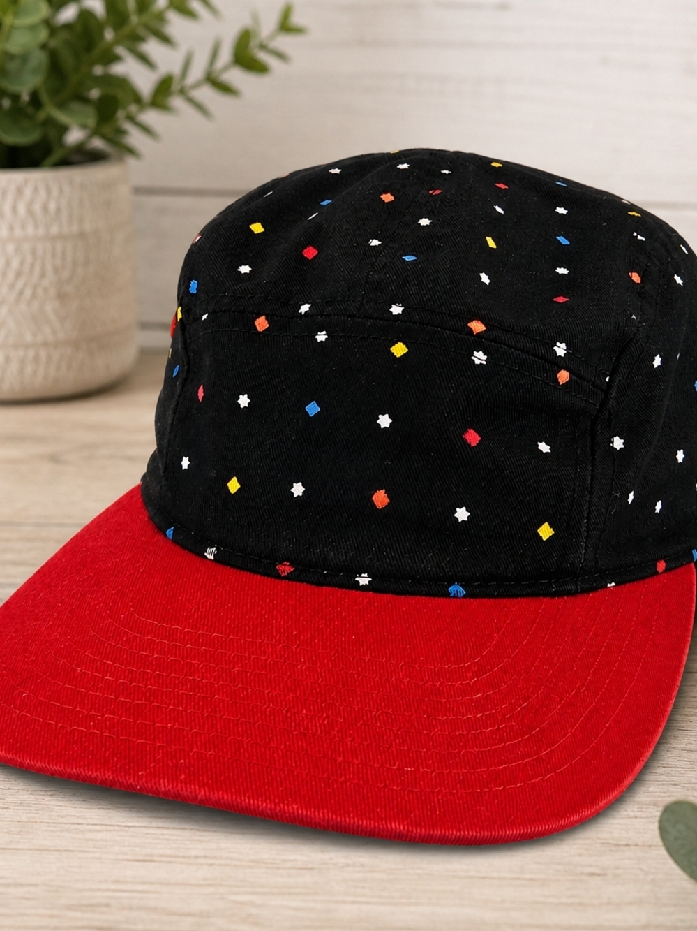 Granule Black Red Confetti Print Strapback Hat Flat Bill Streetwear Cap